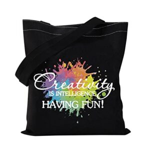 vamsii artist tote bag painter gift bag creativity is intelligence having fun art teacher gifts art student gifts supply bag (artist black tote)