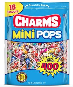 tootsie roll charms mini pops, 18 flavors,5 pounds, 400 count individually wrapped, peanut-free lollipops
