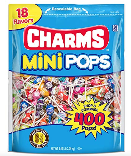 Tootsie Roll Charms Mini Pops, 18 Flavors,5 pounds, 400 Count Individually Wrapped, Peanut-Free Lollipops