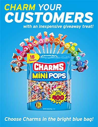 Tootsie Roll Charms Mini Pops, 18 Flavors,5 pounds, 400 Count Individually Wrapped, Peanut-Free Lollipops