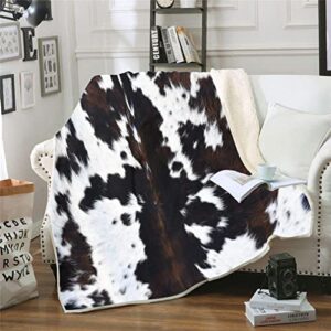black white cow skin pattern print blanket soft sherpa farm animal design throw blankets for couch farm animal cow blanket fluffy blanket travel blanket cute 60×80 inch
