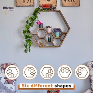 Luksyol Floating Wall Shelves Unique Design Bedroom Shelves, Honeycomb, Hexagon Shelf Wall Mounted, Kitchen Wall Shelves Handmade Wall Shelf for Bedroom from Natural Wood with 3 Cactus Pots