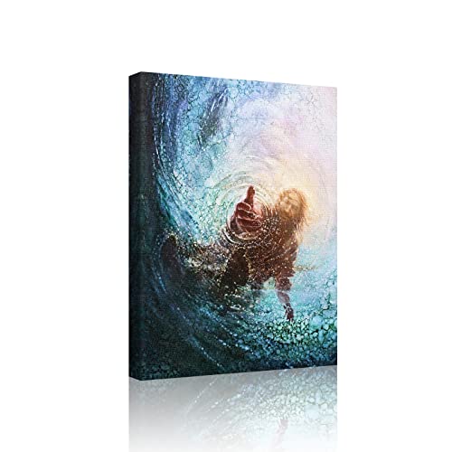 Jesus Christ Canvas Wall Art The Hand of God Poster Modern Religious HD Framed Print Painting Picture Artwork for Bedroom Living Room Decor 12"x16.5" (Jesus01, With Frame)