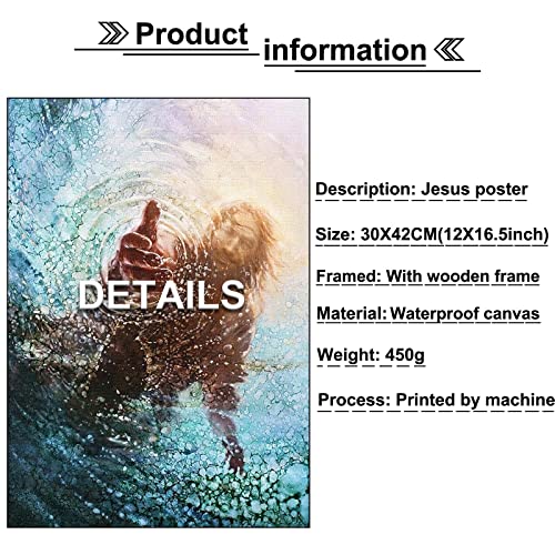 Jesus Christ Canvas Wall Art The Hand of God Poster Modern Religious HD Framed Print Painting Picture Artwork for Bedroom Living Room Decor 12"x16.5" (Jesus01, With Frame)