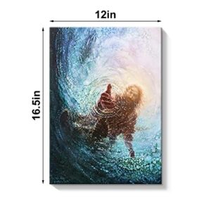 Jesus Christ Canvas Wall Art The Hand of God Poster Modern Religious HD Framed Print Painting Picture Artwork for Bedroom Living Room Decor 12"x16.5" (Jesus01, With Frame)