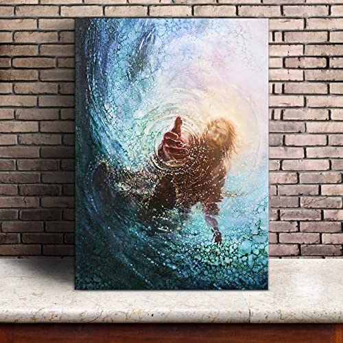 Jesus Christ Canvas Wall Art The Hand of God Poster Modern Religious HD Framed Print Painting Picture Artwork for Bedroom Living Room Decor 12"x16.5" (Jesus01, With Frame)