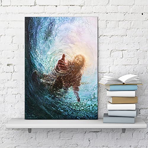 Jesus Christ Canvas Wall Art The Hand of God Poster Modern Religious HD Framed Print Painting Picture Artwork for Bedroom Living Room Decor 12"x16.5" (Jesus01, With Frame)