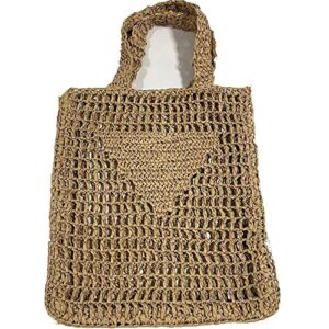 zz.luxi handmade straw bag,travel beach fishing mesh bag,fashion casual travel mesh beach tote womens hollow shoulder handbag women gift (khaki)