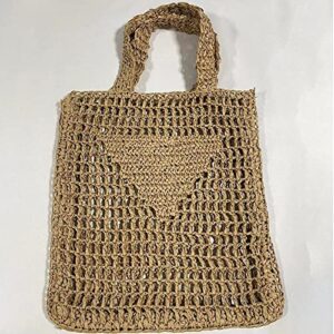 zz.luxi Handmade Straw Bag,Travel Beach Fishing Mesh Bag,Fashion Casual Travel Mesh Beach Tote Womens Hollow Shoulder Handbag Women Gift (Khaki)