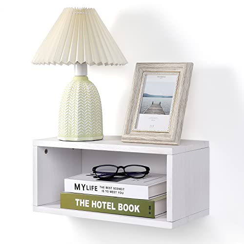 Adowes Floating Nightstand Wall Mounted Nightstand Wood Bedside Shelf 2 Tier Floating Shelves for Wall at Bedroom Living Room Bathroom Vintage White