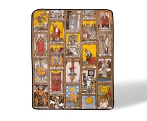 tarot card collage fleece throw blanket | plush soft polyester cover for sofa and bed, cozy home decor, luxury room essentials | zodiac astrology gifts for adults and teens | 45 x 60 inches