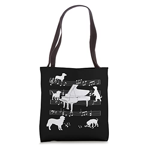 Grand Piano Player Dog for Pianist Dogs and Grand Piano Tote Bag