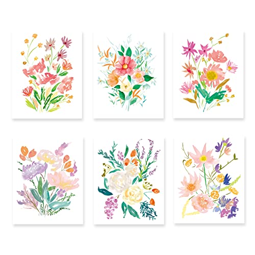 YIMEHDAN Colorful Wildflower Wall Art Print -- Natural Botanical Plant Canvas Print -- Watercolor Blooming Floral Flower Artwork for Garden Farmhouse Decor ( Set of 6 ) -- Unframed -- 8X10 inch