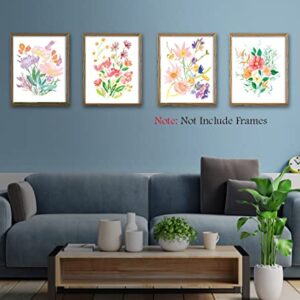 YIMEHDAN Colorful Wildflower Wall Art Print -- Natural Botanical Plant Canvas Print -- Watercolor Blooming Floral Flower Artwork for Garden Farmhouse Decor ( Set of 6 ) -- Unframed -- 8X10 inch