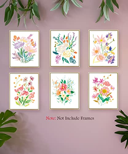 YIMEHDAN Colorful Wildflower Wall Art Print -- Natural Botanical Plant Canvas Print -- Watercolor Blooming Floral Flower Artwork for Garden Farmhouse Decor ( Set of 6 ) -- Unframed -- 8X10 inch