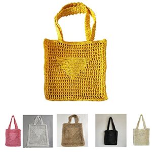 zz.luxi handmade straw bag,travel beach fishing mesh bag,fashion casual travel mesh beach tote womens hollow shoulder handbag women gift (yellow)