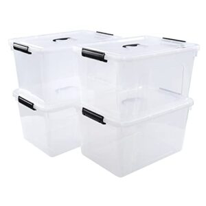 parlynies set of 4 plastic storage box with lid, 18 l latching storage containers bin, clear