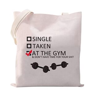 vamsii single taken at the gym tote bag fitness lovers gifts workout canvas tote bag fitness freak gifts for trainer coach (gym tote bag)