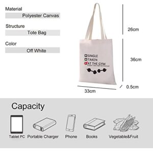 VAMSII Single Taken at the Gym Tote Bag Fitness Lovers Gifts Workout Canvas Tote Bag Fitness Freak Gifts for Trainer Coach (GYM Tote Bag)