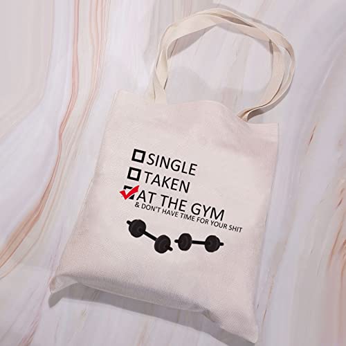 VAMSII Single Taken at the Gym Tote Bag Fitness Lovers Gifts Workout Canvas Tote Bag Fitness Freak Gifts for Trainer Coach (GYM Tote Bag)