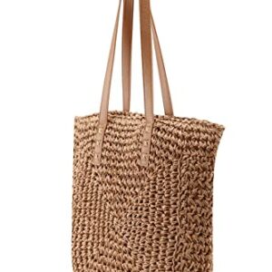 Ayliss Women Straw Shoulder Handbag Tote Shoulder Bag Summer Beach Woven Handmade Weaving Casual Bag for Vocation Travel (Khaki)