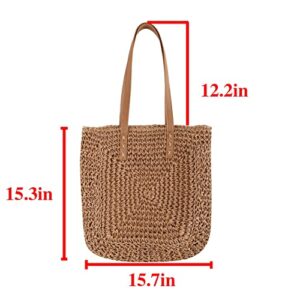 Ayliss Women Straw Shoulder Handbag Tote Shoulder Bag Summer Beach Woven Handmade Weaving Casual Bag for Vocation Travel (Khaki)