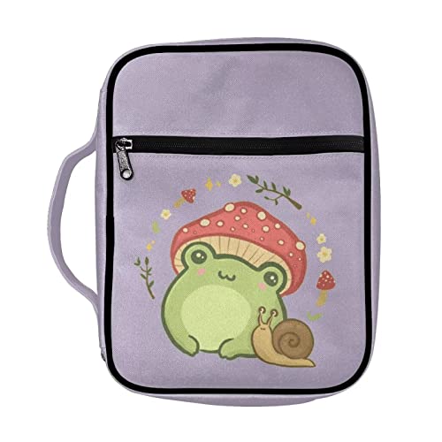 Tongluoye Mushroom Bible Covers for Teen Girls Cute Purple Bible Carrying Case for Church School Libraries Frog Snail Bible Carrier with Protective Hand Strap Gifts for Daughters Sisters Friends