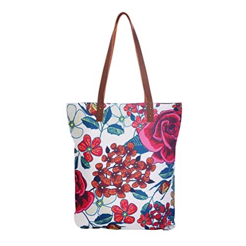 Akitai Frida Kahlo Inspired White Portrait Buenos Aires Mural Floral Tote Bag Relaxed - Shoulder - Great For Shopping, Travelling, and Days Out – Boho - Handbag - Art Bag in the Image of Frida Kahlo