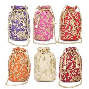 suman enterprises indian velvet potli (pack of 6 potli bag in assorted color), jwelery pouch, coins pouch