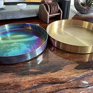 Wick Works | 8.5 inch Stainless Steel Decorative Round Tray | Metal Plate for Home Décor and Candles | Jewelry Dish Makeup Organizer | Platter Candleholder Perfume Flowers Table Centerpiece (Black)