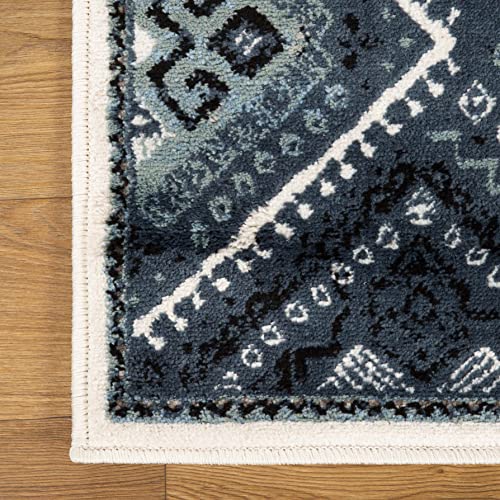 SUPERIOR Poway Collection Indoor Large Area Rug, Geometric Diamonds, Home Decor Perfect for Dining Room, Living, Bedroom, Entryway, Kitchen, Dorm, Office, Jute Backing, 5' x 8', White-Navy