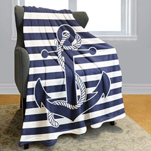 yisumei navy stripes blanket nautical theme anchor throw blanket warm and cosy for bed couch office 60×80 inches