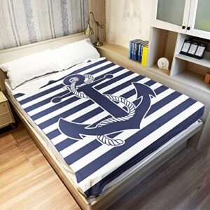 YISUMEI Navy Stripes Blanket Nautical Theme Anchor Throw Blanket Warm and Cosy for Bed Couch Office 60x80 Inches