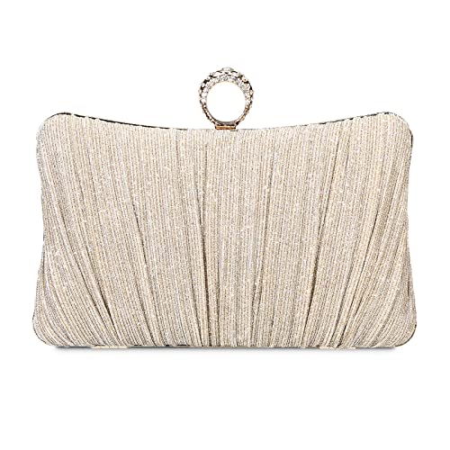 Tanpell Women Evening Bag Satin Clutch Purse Handbag for Wedding Prom Party (Champagne)