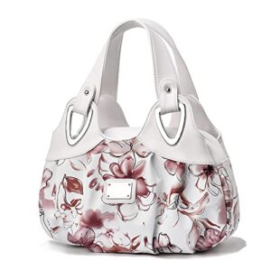 smooza luxury handbags flower design top-handle ladies handbag women shoulder bags pu leather messenger purse bag female tote (white pink)