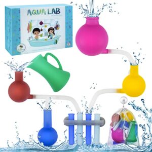 playfriends original aqualab fun bath toys for kids ages 4-8 & all ages, soft silicone, scientific themed bathtub toys, great as toddler gifts and sensory toys too -utility patent pending-