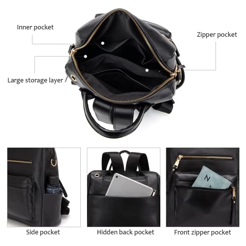 PINCNEL Backpack Purse for Women PU Leather Backpack Travel Bag Ladies Shoulder Bag Fashion Satchel, with Wallet(Black)