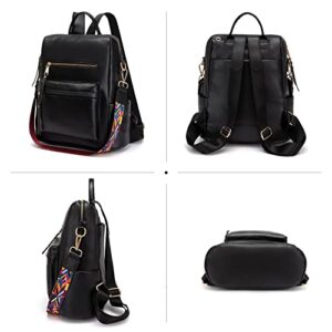 PINCNEL Backpack Purse for Women PU Leather Backpack Travel Bag Ladies Shoulder Bag Fashion Satchel, with Wallet(Black)