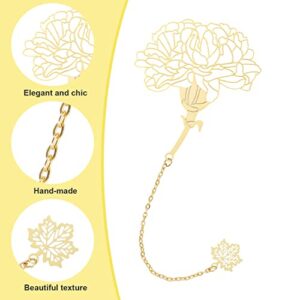 8 Pack Metal Bookmark with Chain, Exquisite Hollow Leaf Bookmark Unique Bookmarks Vintage Including Ginkgo Carnation Lotus Maple Leaf for Book Lovers, Writers, Children, Adults (Gold, 8 Designs)