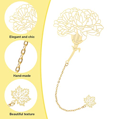 8 Pack Metal Bookmark with Chain, Exquisite Hollow Leaf Bookmark Unique Bookmarks Vintage Including Ginkgo Carnation Lotus Maple Leaf for Book Lovers, Writers, Children, Adults (Gold, 8 Designs)