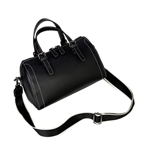 Iswee Genuine Leather Top Handle Satchel Shoulder Bag Women Designer Handbags Cross body Bags for Ladies (Black)