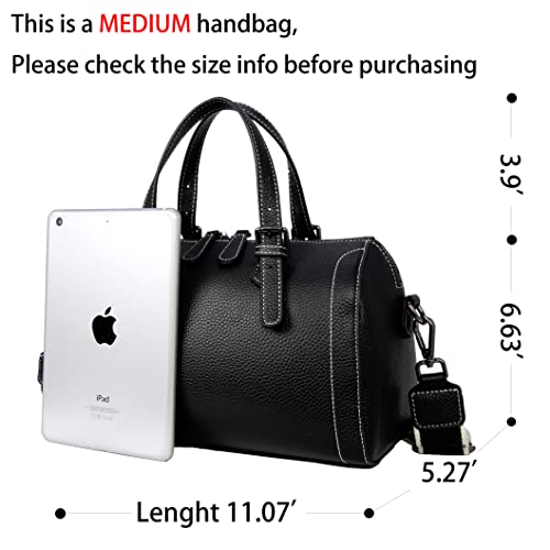 Iswee Genuine Leather Top Handle Satchel Shoulder Bag Women Designer Handbags Cross body Bags for Ladies (Black)