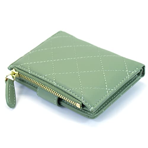 SUMGOGO Wallets for Women Small Coin Purse Card Holder Wallet Front Zipper Pocket Mini Slim Bifold Wallets (Green)