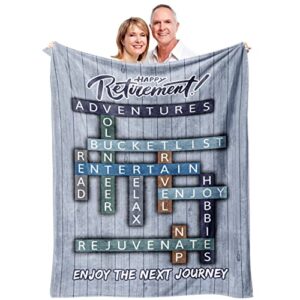 Retirement Gifts for Men Women 2023, Happy Retirement Throw Blanket 50”x60”, Gifts for Retired Dad Mom Grandpa Grandma Coworker Friends Nurse Teacher Doctor, Flannel Fleece Soft Warm Bed Blanket