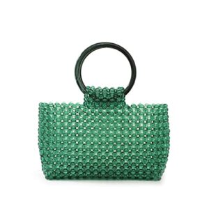 abvokury yushiny women colored transparent beaded acrylic handbag evening handmade bags for wedding party (green)