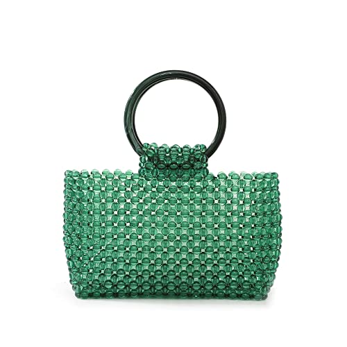 Abvokury YUSHINY Women Colored Transparent Beaded Acrylic Handbag Evening Handmade Bags for Wedding Party (Green)