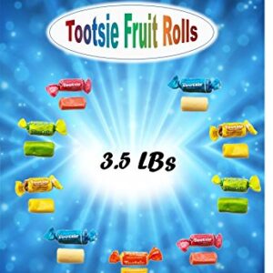 Tootsie Rolls Fruit Chews Assorted Flavors | Chewy Bulk candy individually wrapped | Mixed Fruity Flavored variety Cherry, Lemon, Lime, Orange and Vanilla | 3.5 Lbs