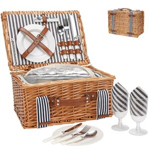 picnic basket for 2 persons,handmade wicker picnic baskets set with insulated cooler & cutlery kit, gift basket for couples,valentine day, thanks giving, birthday, wedding, outdoor party