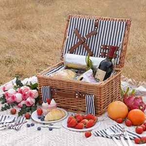 Picnic Basket for 2 Persons,Handmade Wicker Picnic Baskets Set with Insulated Cooler & Cutlery Kit, Gift Basket for Couples,Valentine Day, Thanks Giving, Birthday, Wedding, Outdoor Party