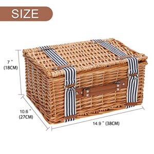 Picnic Basket for 2 Persons,Handmade Wicker Picnic Baskets Set with Insulated Cooler & Cutlery Kit, Gift Basket for Couples,Valentine Day, Thanks Giving, Birthday, Wedding, Outdoor Party